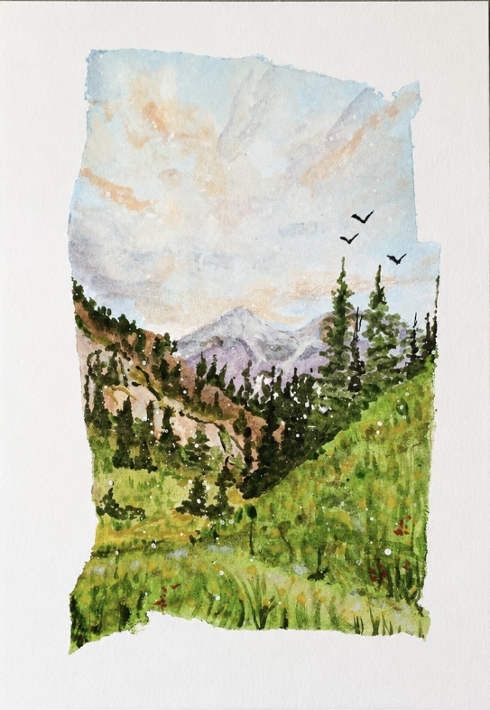 Original watercolor of a bright Catskill mountain meadow